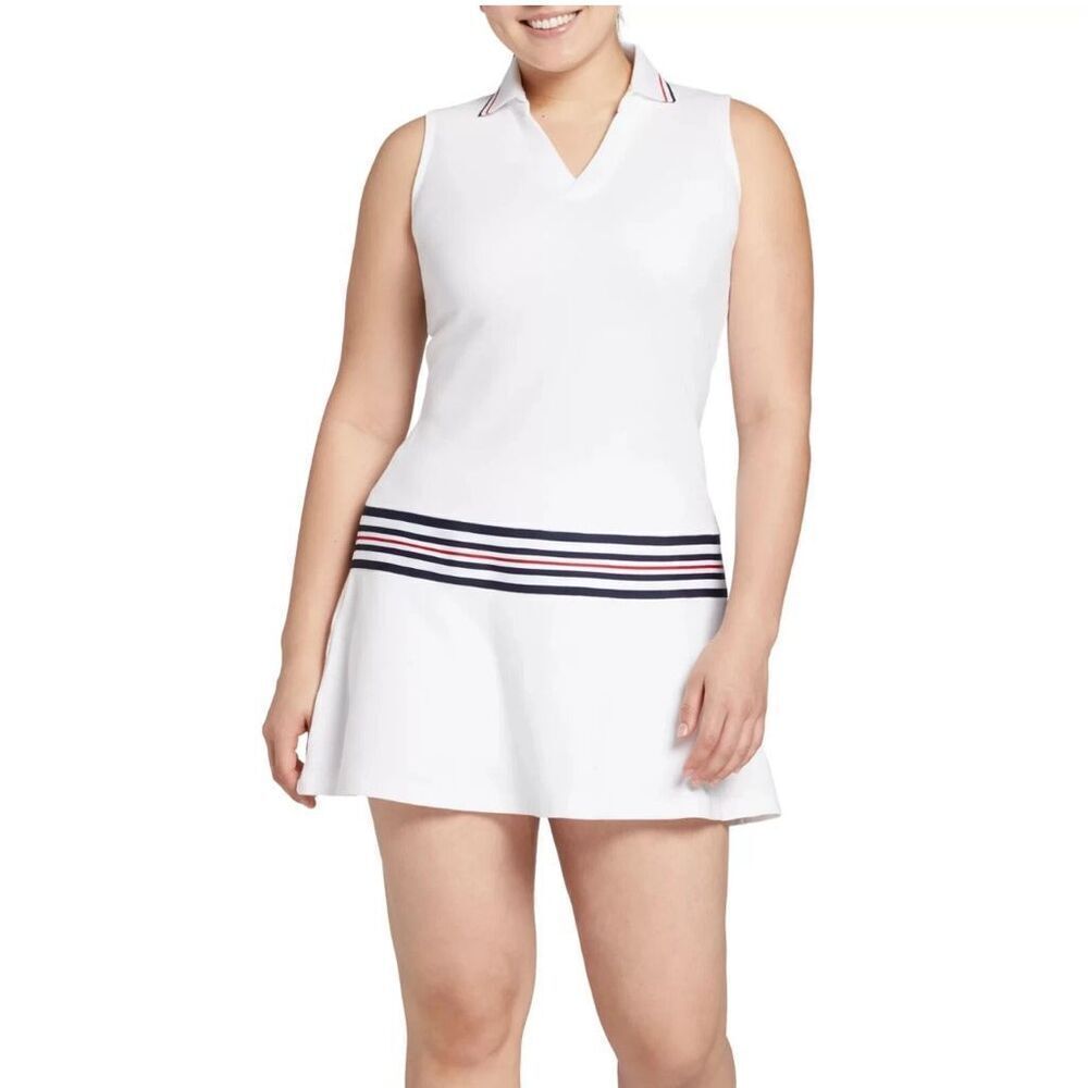 Walter Hagen Women's Taped Drop Waist Golf Dress, Pure White size L NWT